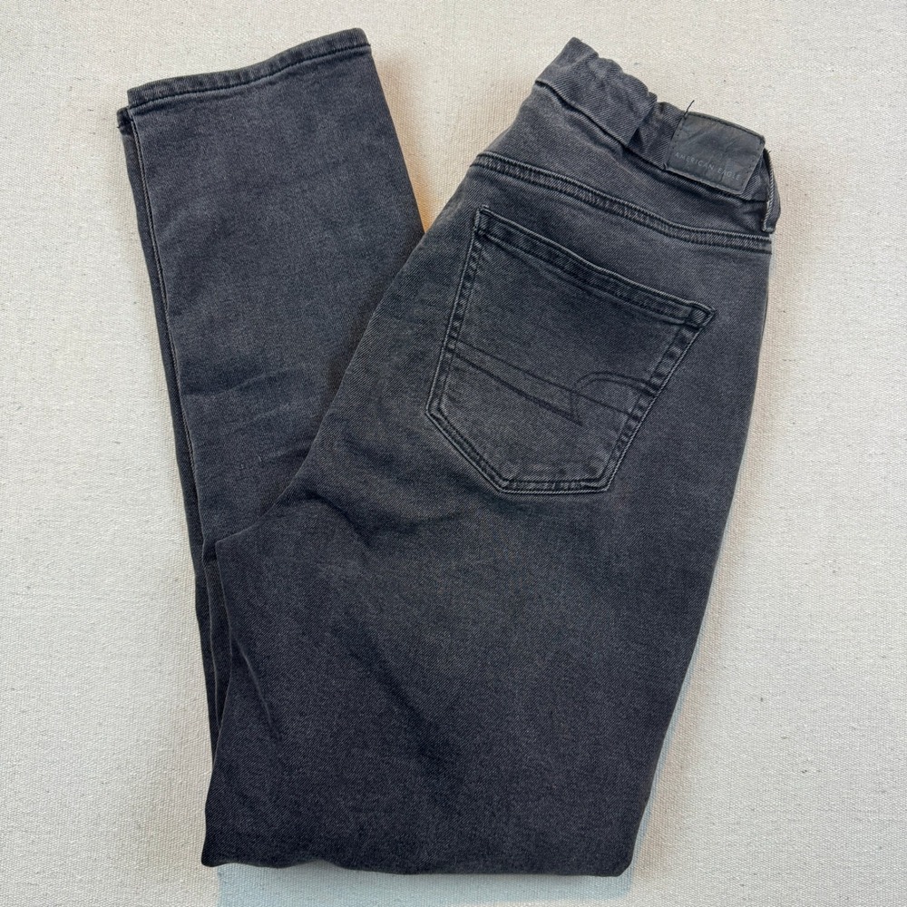 American Eagle 6 Curvy Mom Jean Women Black High Rise Tapered Washed Stretch